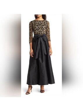 Pisarro Nights Black Gown with Gold Sequin Bodice